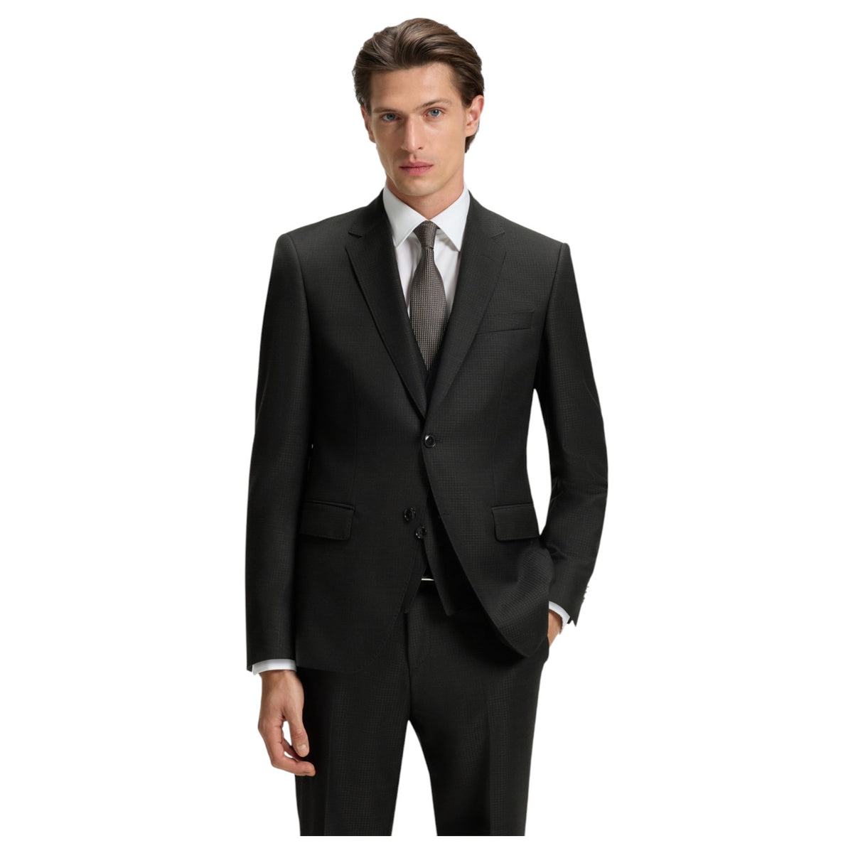 BOSS 3-Piece Slim-Fit Suit in Patterned Virgin Wool