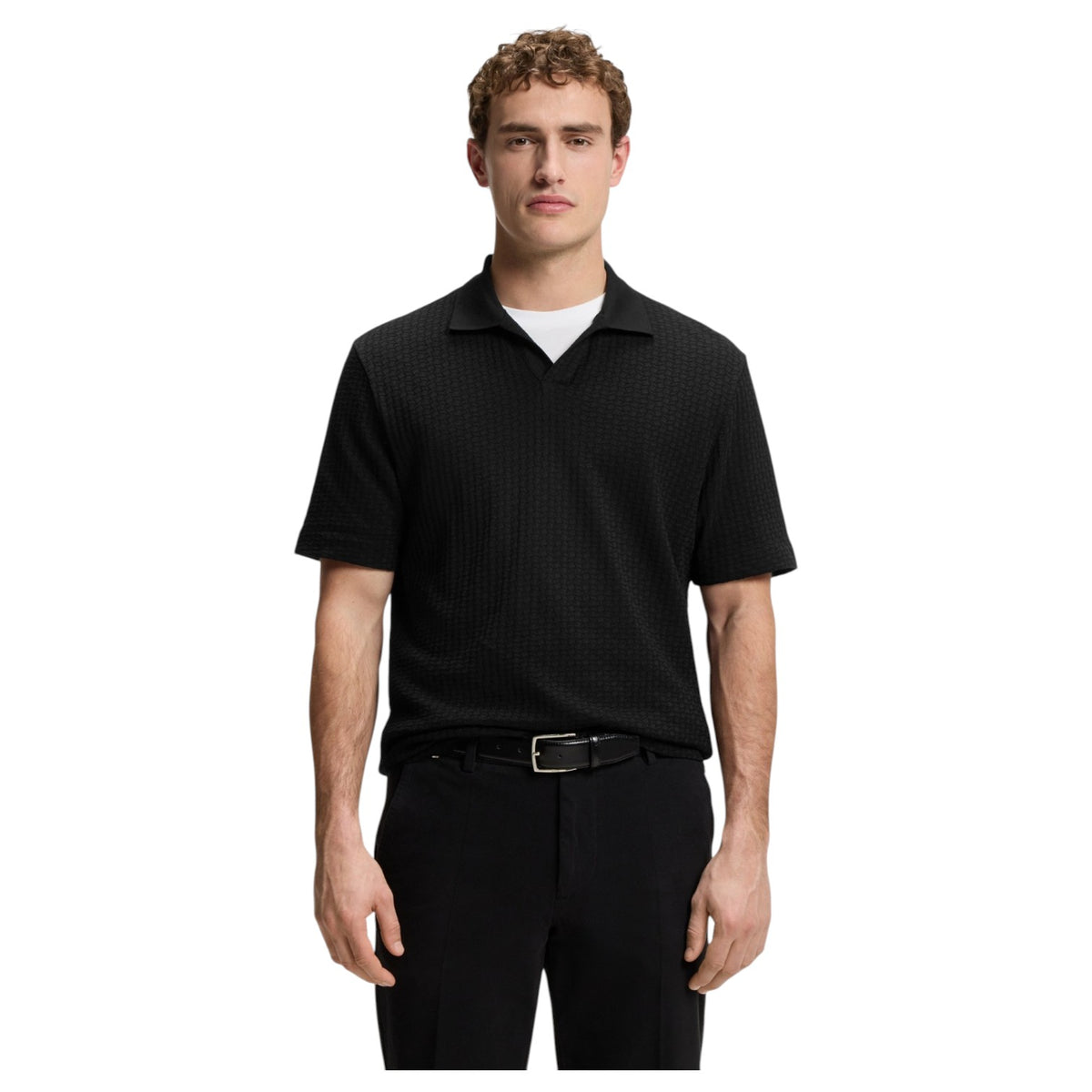 BOSS Jacquard-Pattern Polo Shirt With Johnny Collar  50561203