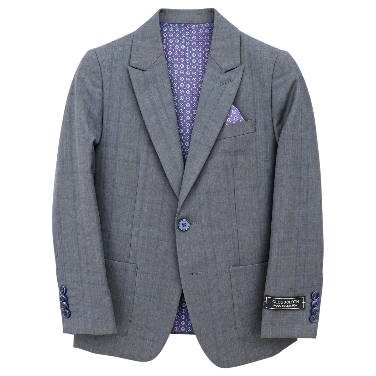 Cloud Cloth Boys' Charcoal & Blue Plaid Single-Breasted Suit  ST-4008
