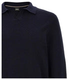 BOSS H-Lomarino Knitted Cotton Sweater with Johnny Collar