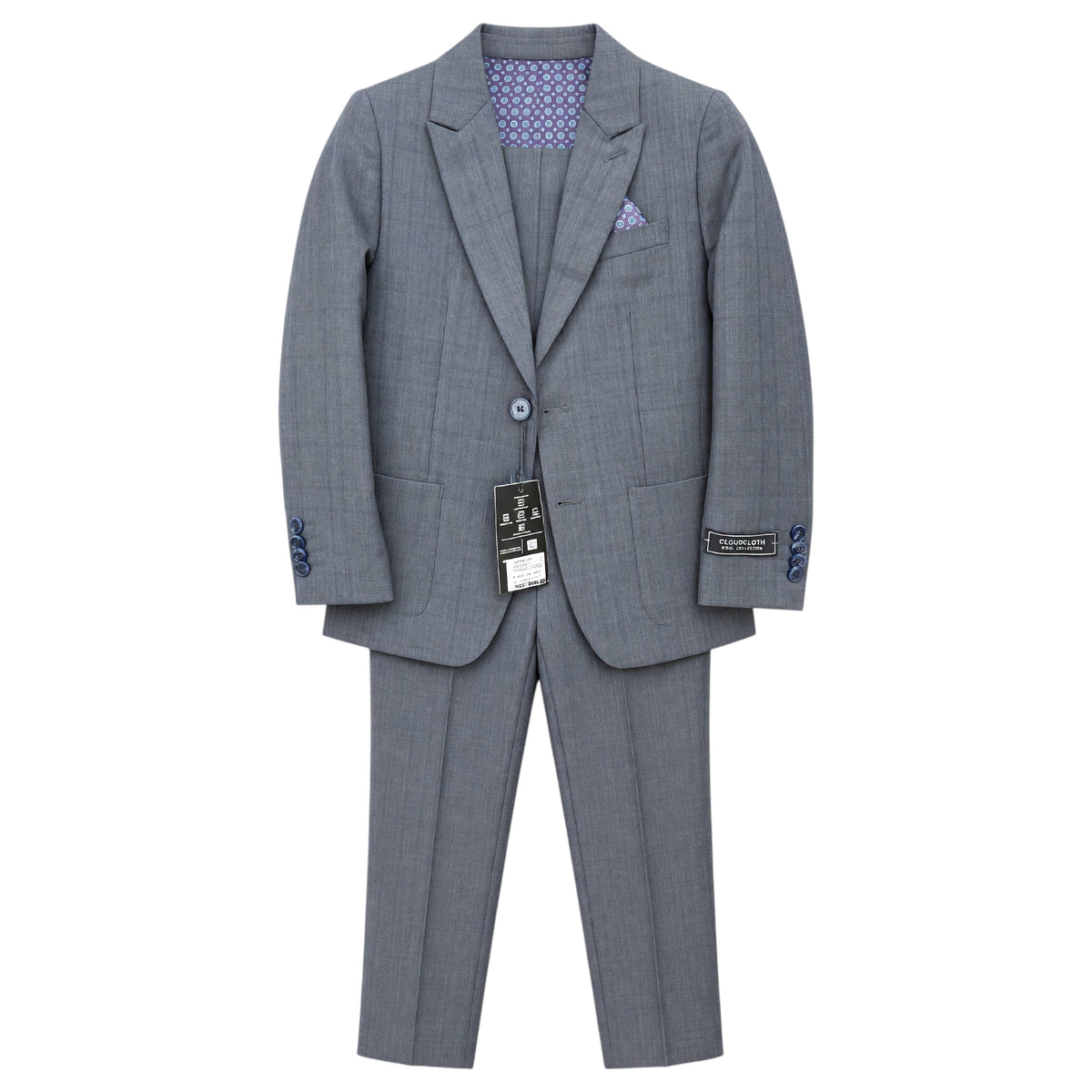 Cloud Cloth Boys' Charcoal & Blue Plaid Single-Breasted Suit  ST-4008