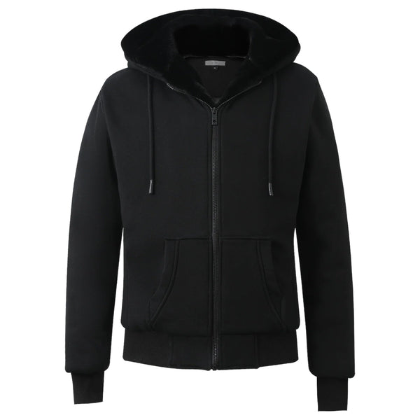 T.O Boy's Black Hoodie - Black Removable Fur HD-1B/W