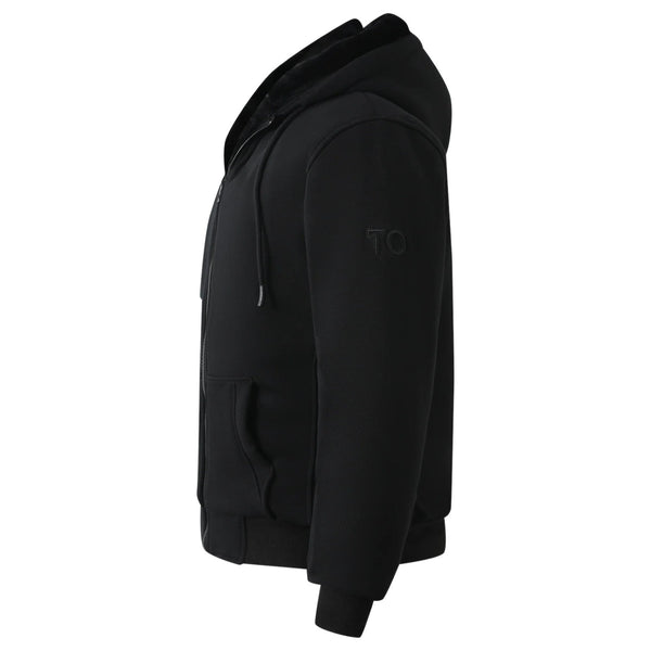 T.O Boy's Black Hoodie - Black Removable Fur HD-1B/W