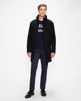 TRAKS Funnel Neck Coat with Pockets in Navy