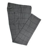 Italian-Made 100% Wool Two-Piece Suit with Peak Lapels in Gray Windowpane Pattern