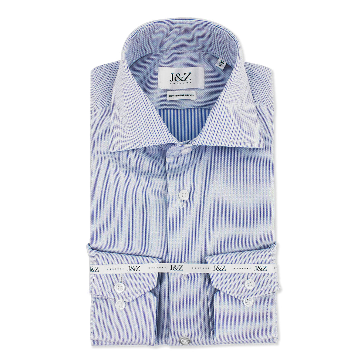 J&Z Couture Blue Button Down Dress Shirt, Duke 2 (100% Cotton)