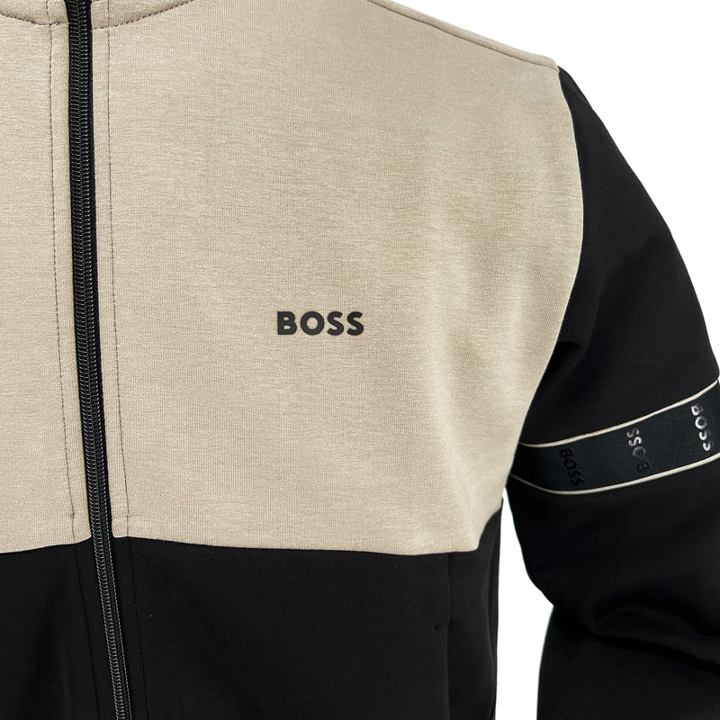 BOSS Men's Cotton-Blend Zip-Up Track Suit with Logo Tape, in Cream  50477026-001