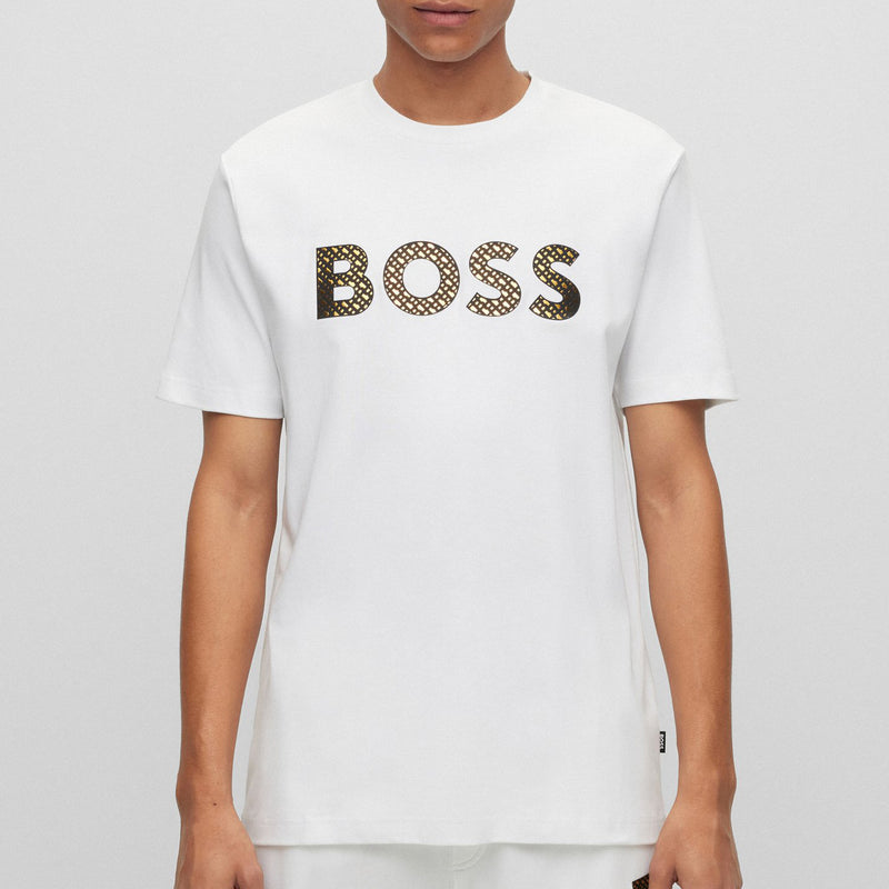 BOSS Men's Monogram-Filled Logo T-Shirt in Interlock Cotton in White