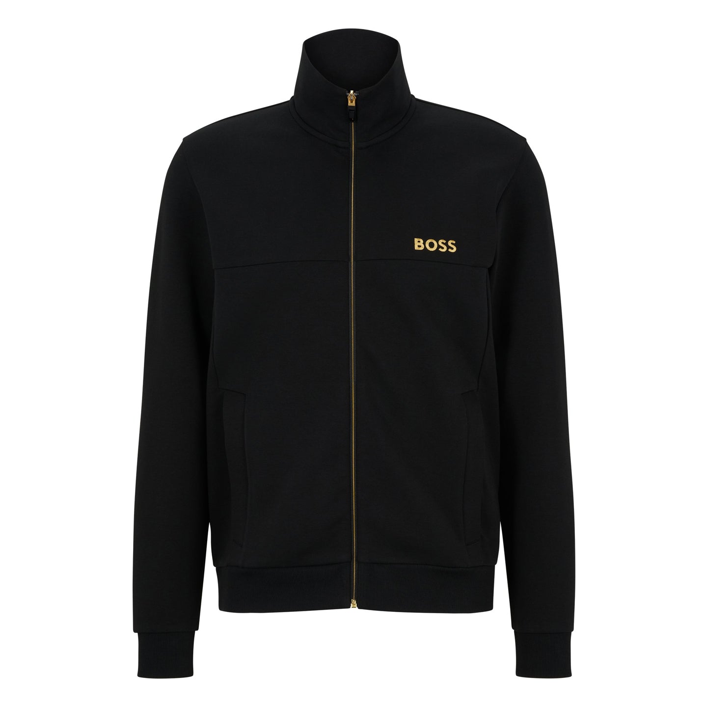 BOSS ブラック ジップアップジャケット 3D ロゴ XS 国内正規品 BOSS Men's Cotton-Blend Zip-Up Track Suit with Embroidered Logo