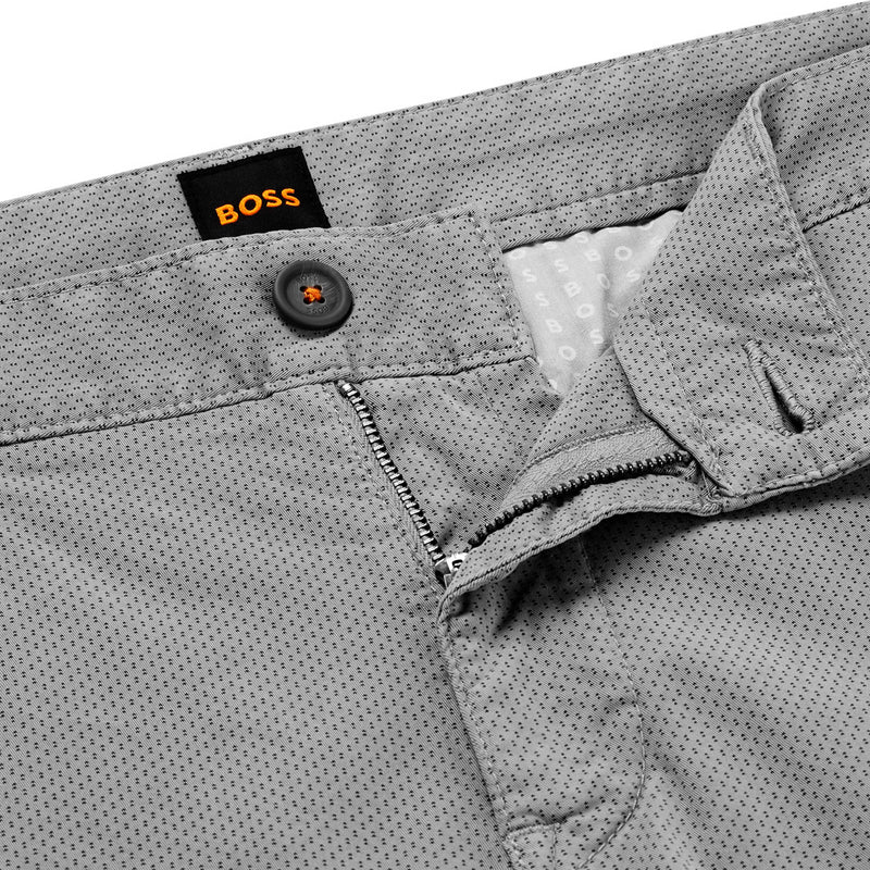 BOSS Men's Slim-Fit Trousers in Printed Stretch-Cotton Twill in Gray