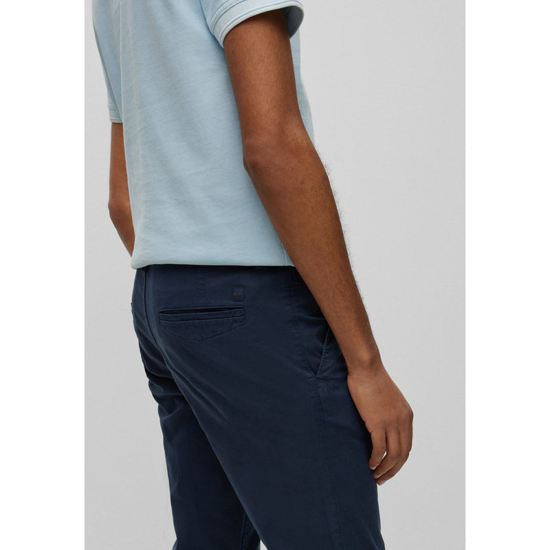 BOSS Men's Slim-Fit Trousers in Printed Stretch-Cotton Twill in Dark Blue