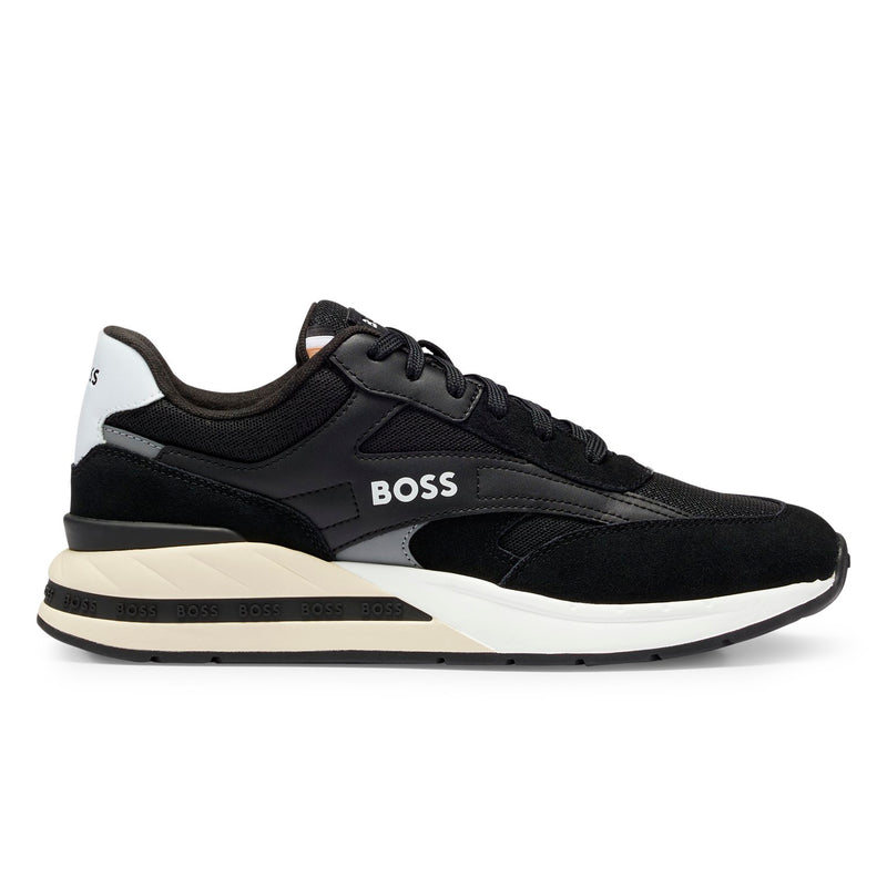 BOSS Men's Mixed-Material Lace-Up Trainers with Suede Trims