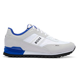 BOSS Men's Mixed-Material Trainers with Logo Details in White & Blue 50493222-104