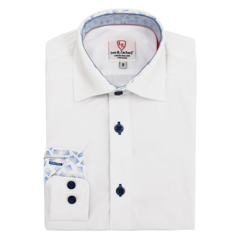 Boys' Slim-Fit Long Sleeve Contrast Collar Dress Shirt in White/Royal
