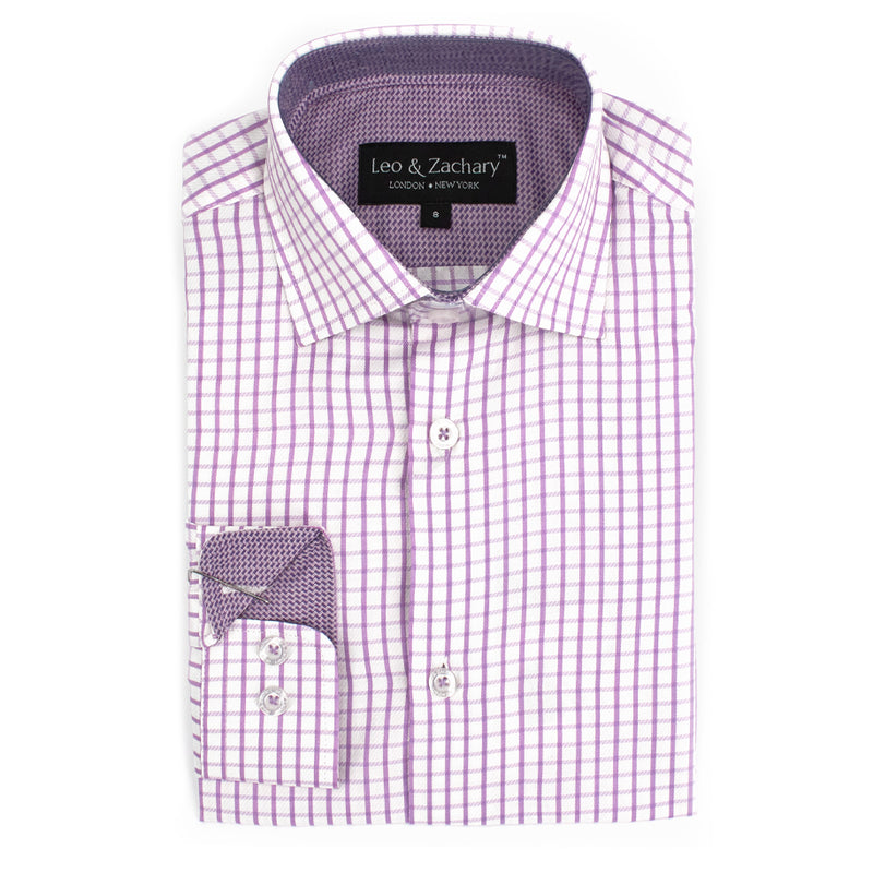 Boys Slim-Fit Long Sleeve Contrast Collar Dress Shirt in Lilac Classic Window
