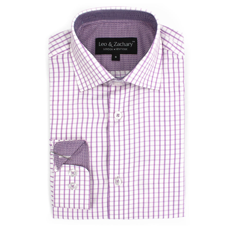 Boys Slim-Fit Long Sleeve Contrast Collar Dress Shirt in Lilac Classic Window 18 Boys Slim-Fit Long Sleeve Contrast Collar Dress Shirt in Lilac Classic Window 18