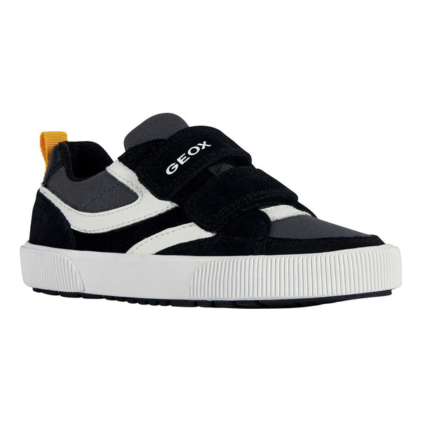 Geox Alphabeet Boy Velcro Sneaker in Black/White