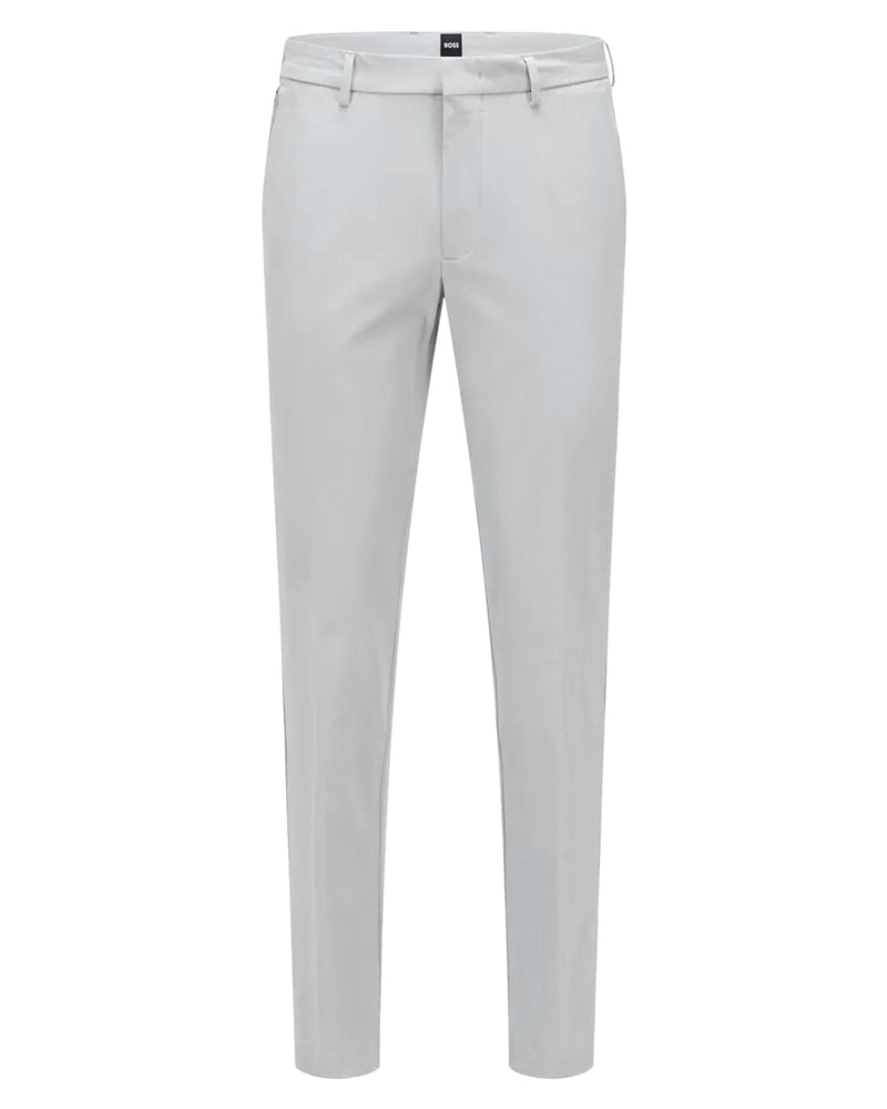 BOSS Men's Slim-Fit Trousers with Front Pleats in a Cotton Blend in Light Grey