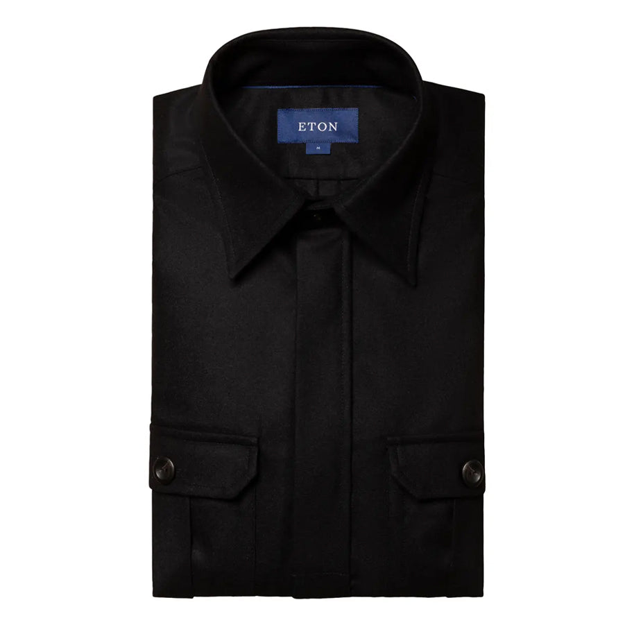 Eton Men's Wool-Cashmere Flannel Overshirt  100003542 Black