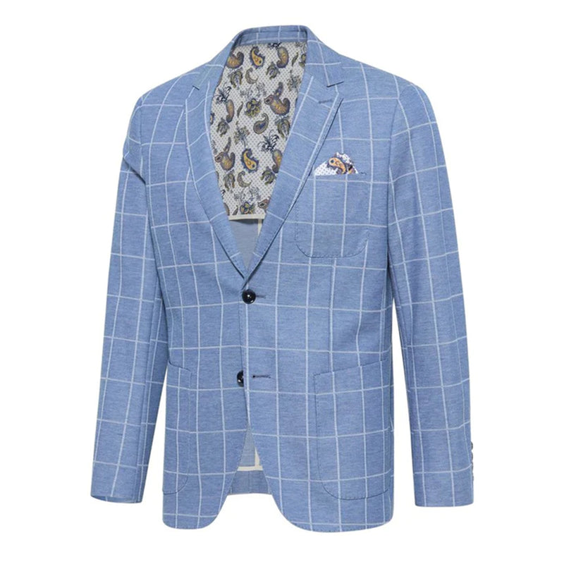 Blue Industry Windowpane Check Patch Pocket Stretch Suit - Blue
