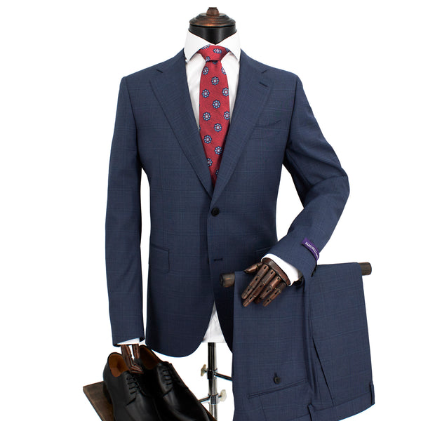Bartorelli Italian-Made 100% Wool 2-Piece Blue Windowpane Suit