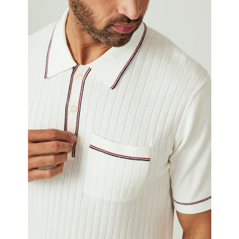 Men's Enzo Striped Sweater Polo in White