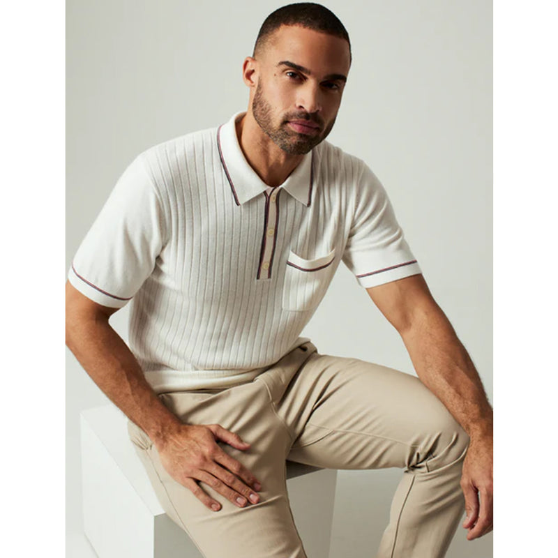 Men's Enzo Striped Sweater Polo in White