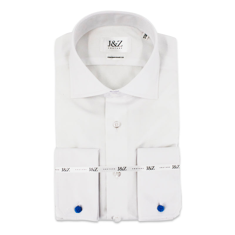 J&Z Couture White Button Down Dress Shirt, Journey Twill 120 (100% Cotton)