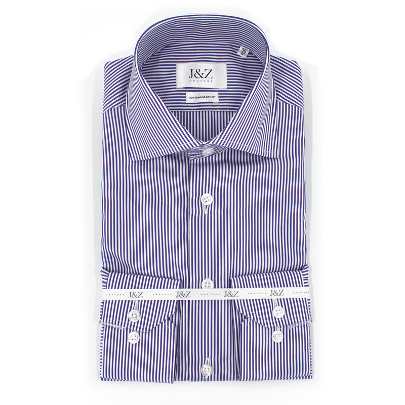 J&Z Couture Striped Button Down Dress Shirt, in Downing (Purple, 100% Cotton)