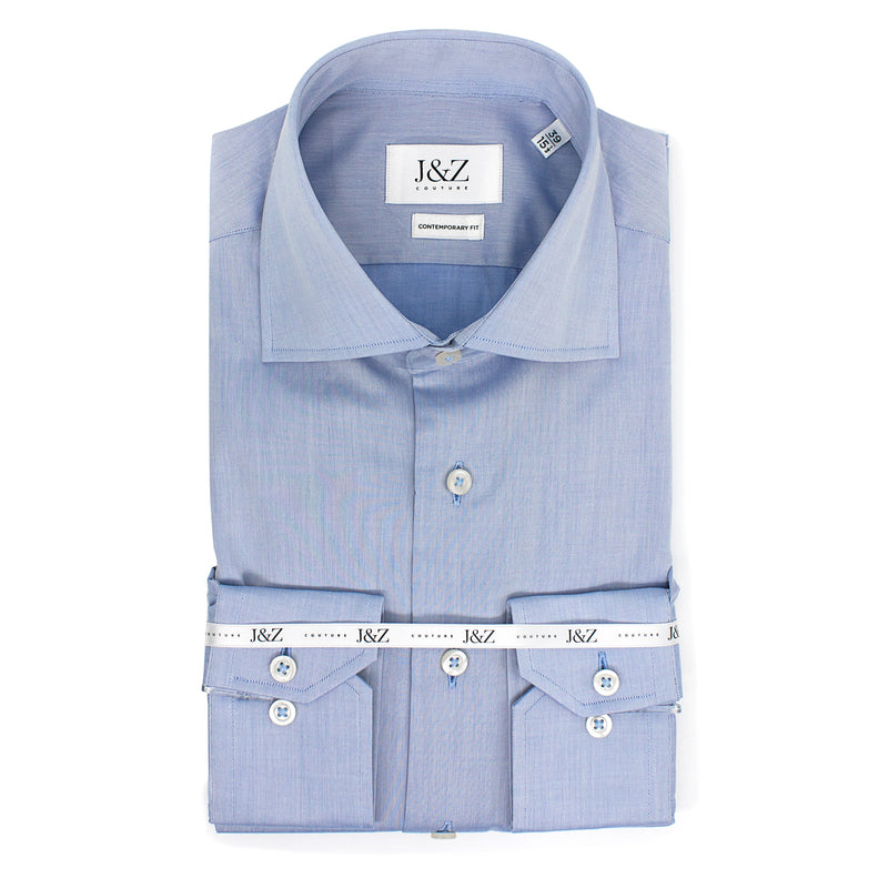 J&Z Couture Blue Button Down Dress Shirt, Twill (100% Cotton)