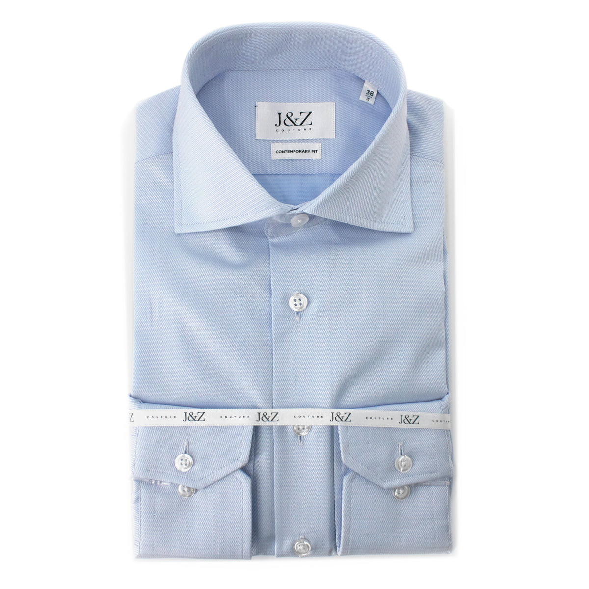 J&Z Couture Blue Button Down Dress Shirt, Duke (100% Cotton)