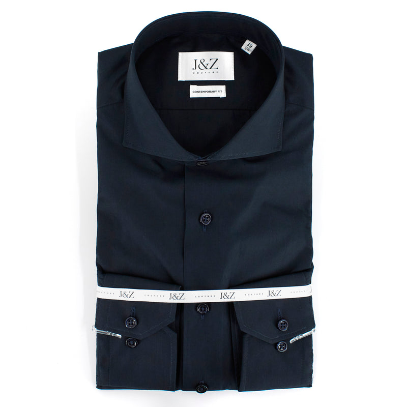 J&Z Couture Navy Button Down Dress Shirt, Piumino 120 TP (100% Cotton)