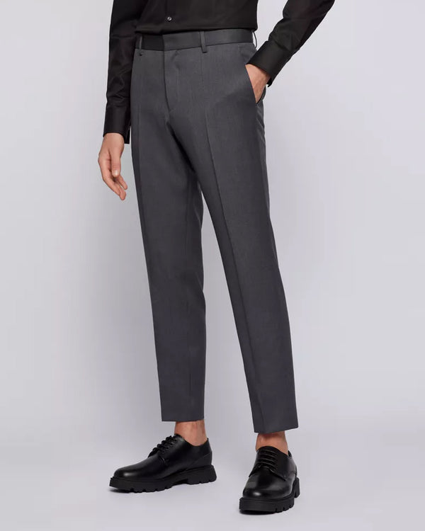 BOSS Men's Formal Trousers in Virgin-Wool Serge in Gray