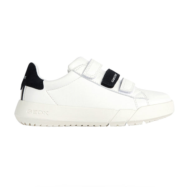 Geox Hyroo Boy Velcro Sneaker in White/Black
