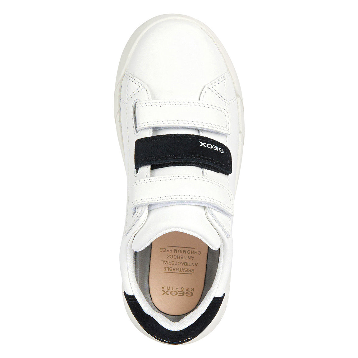 Geox Hyroo Boy Velcro Sneaker in White/Black J35GWB-085BC-C0404