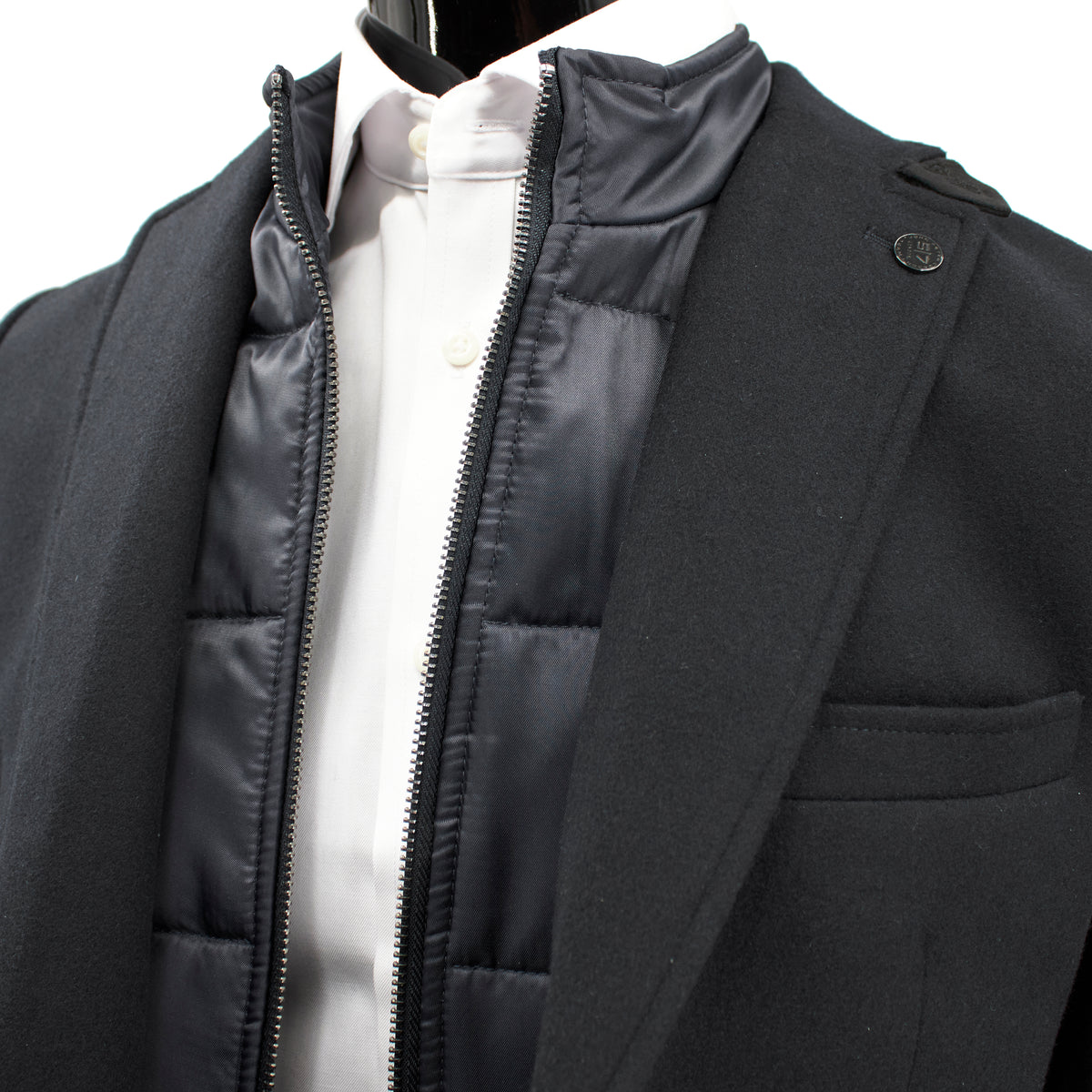 John Peter London Men's Wool Blazer with Quilted Zip-Up Lining in Black