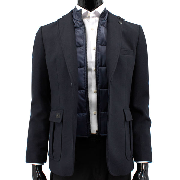 John Peter London Men's Wool Blazer with Quilted Zip-Up Lining in Navy