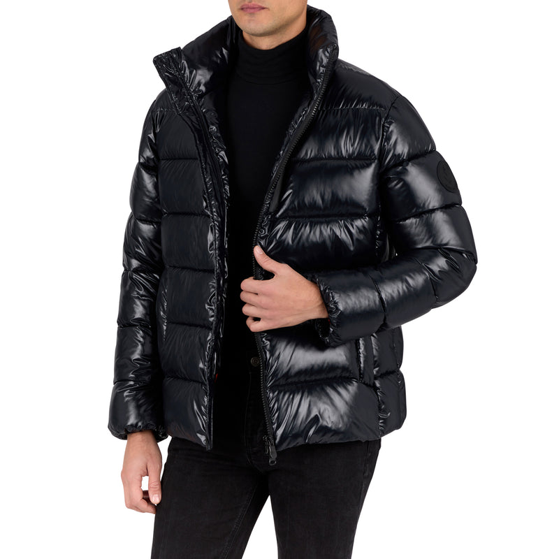 Men's MITCH Puffer Jacket with Tall Standing Collar in Black
