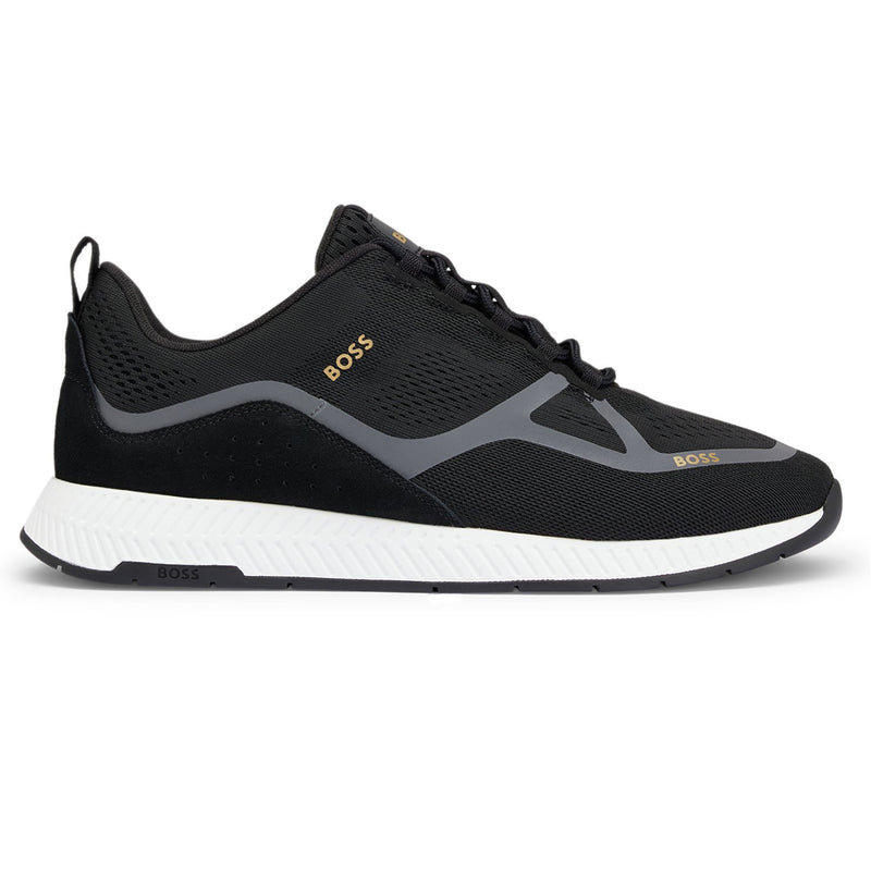 BOSS Men's Mesh Lace-Up Trainers with Suede Trims