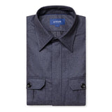 Eton Men's Wool-Cashmere Flannel Overshirt in Navy