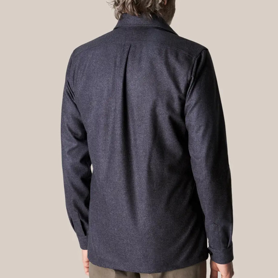 Eton Men's Wool-Cashmere Flannel Overshirt 100003542 Navy