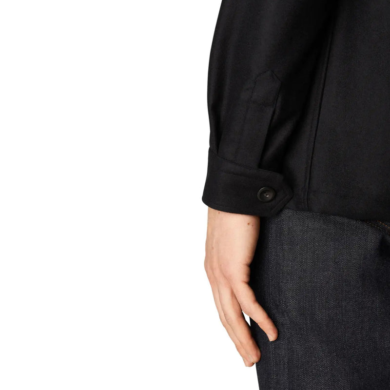 Eton Men's Wool-Cashmere Flannel Overshirt in Black