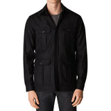 Eton Men's Wool-Cashmere Flannel Overshirt  100003542 Black