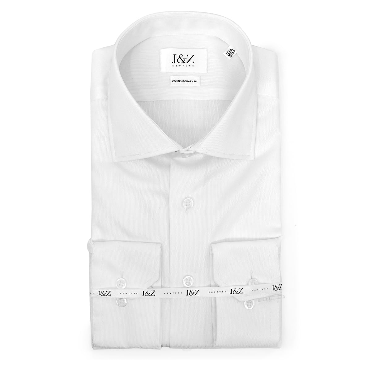 J&Z Couture White Button Down Dress Shirt, Piquet (100% Cotton)