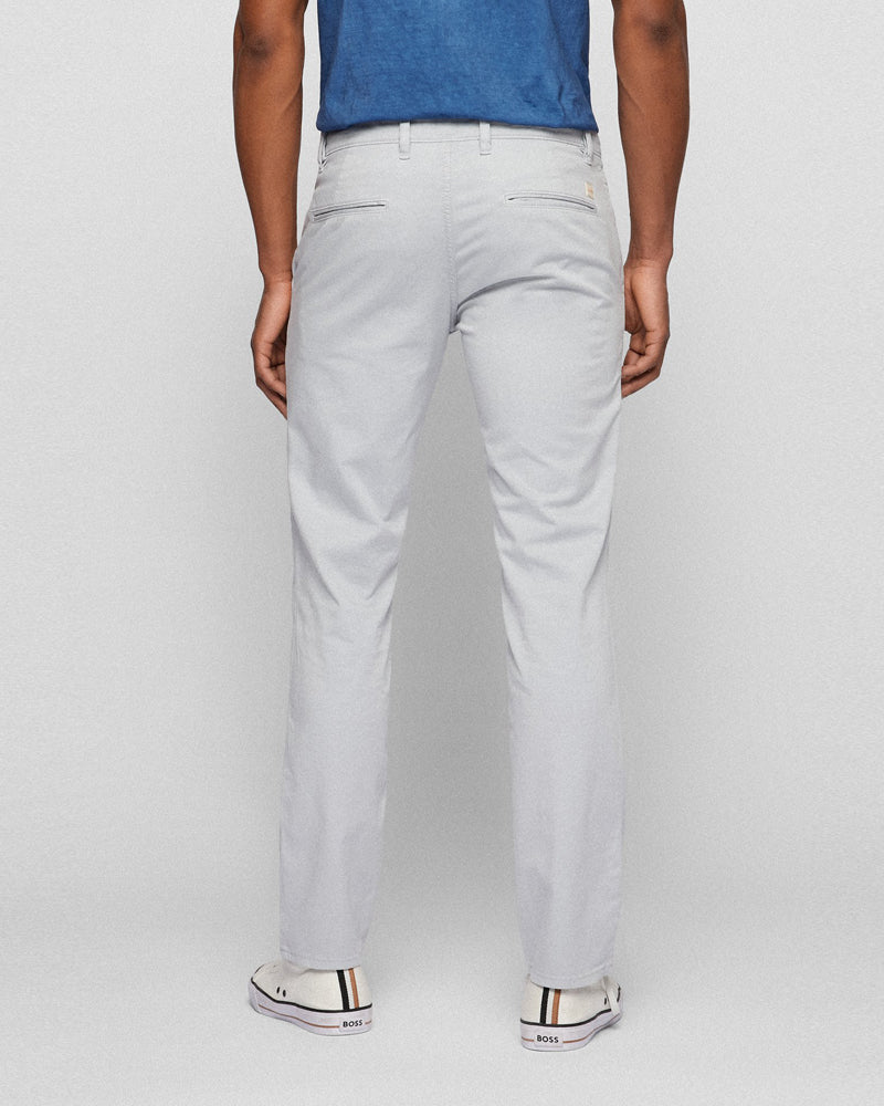 BOSS Men's Schino Slim-Fit Trousers in Stretch-Cotton Satin in Light Gray