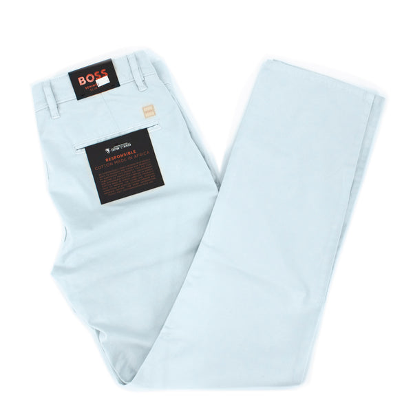 BOSS Men's Schino Slim-Fit Trousers with Front Pleats in a Cotton Blend in Light Blue