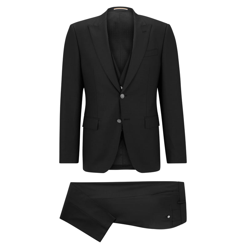 BOSS Men's Slim-Fit Three-Piece Suit in a Micro-Patterned Wool Blend in Black  50484717-001
