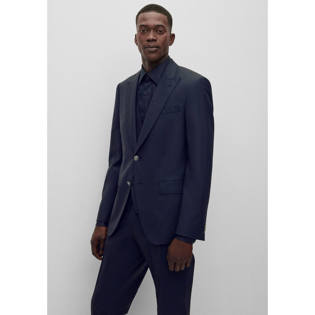BOSS Men's Slim-Fit Three-Piece Suit in a Micro-Patterned Wool Blend in Navy  50484717-404
