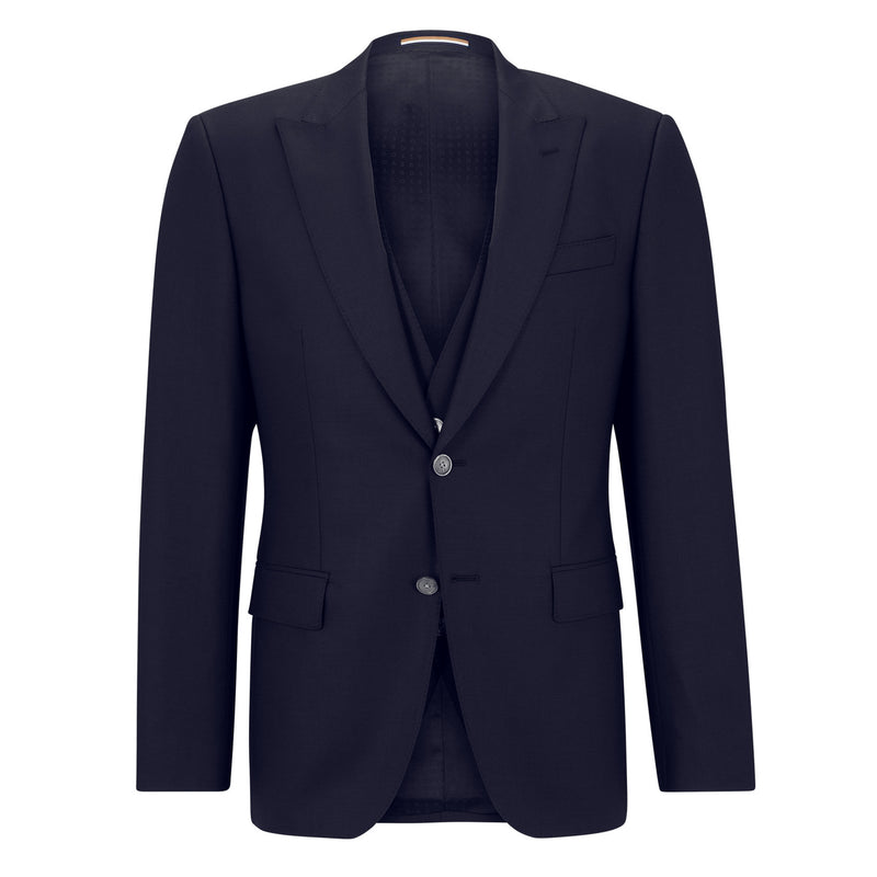 BOSS Men's Slim-Fit Three-Piece Suit in a Micro-Patterned Wool Blend in Navy  50484717-404