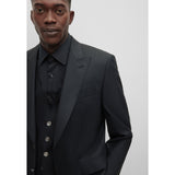 BOSS Men's Slim-Fit Three-Piece Suit in a Micro-Patterned Wool Blend in Black  50484717-001